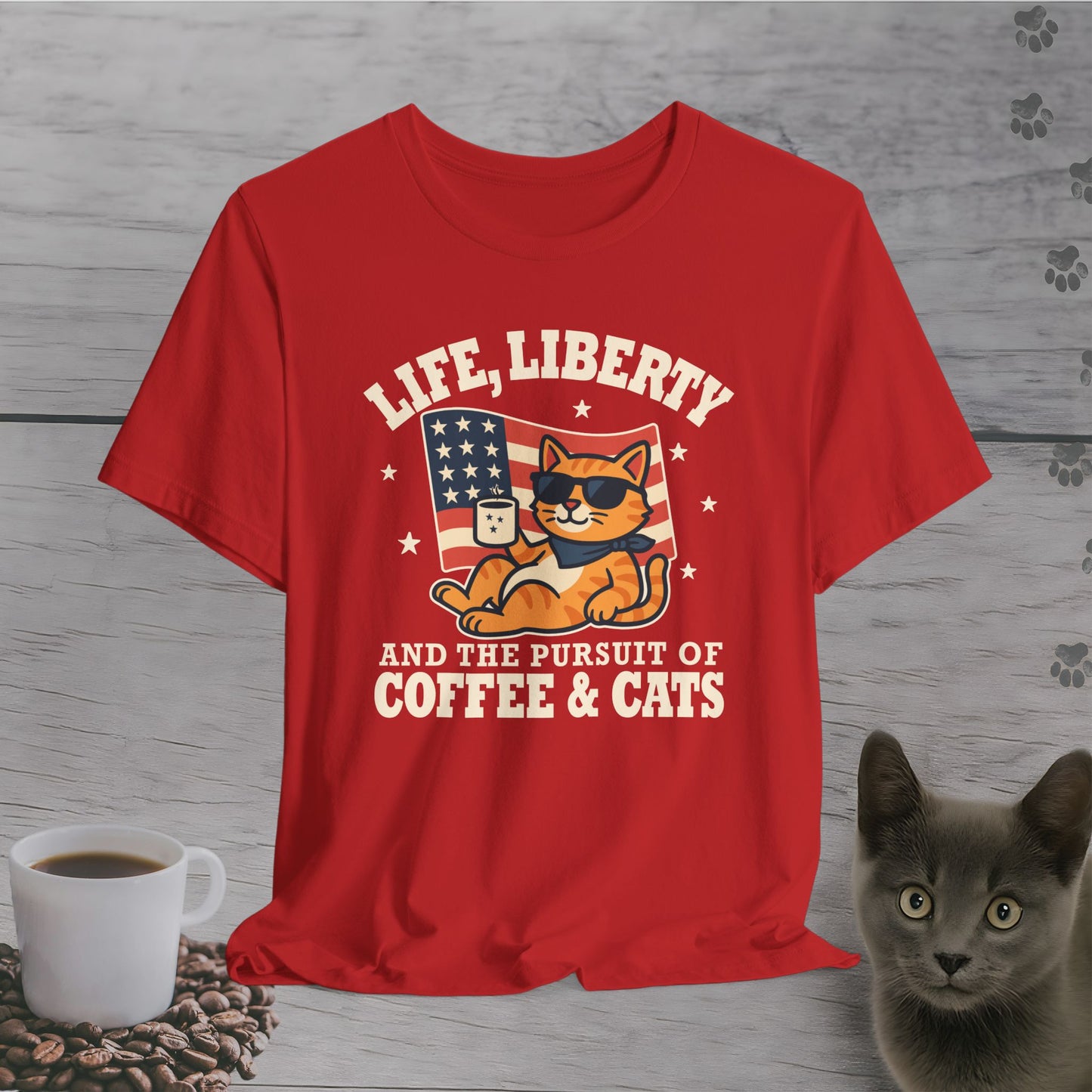 Stars, Stripes & Caffeine Cat T-Shirt