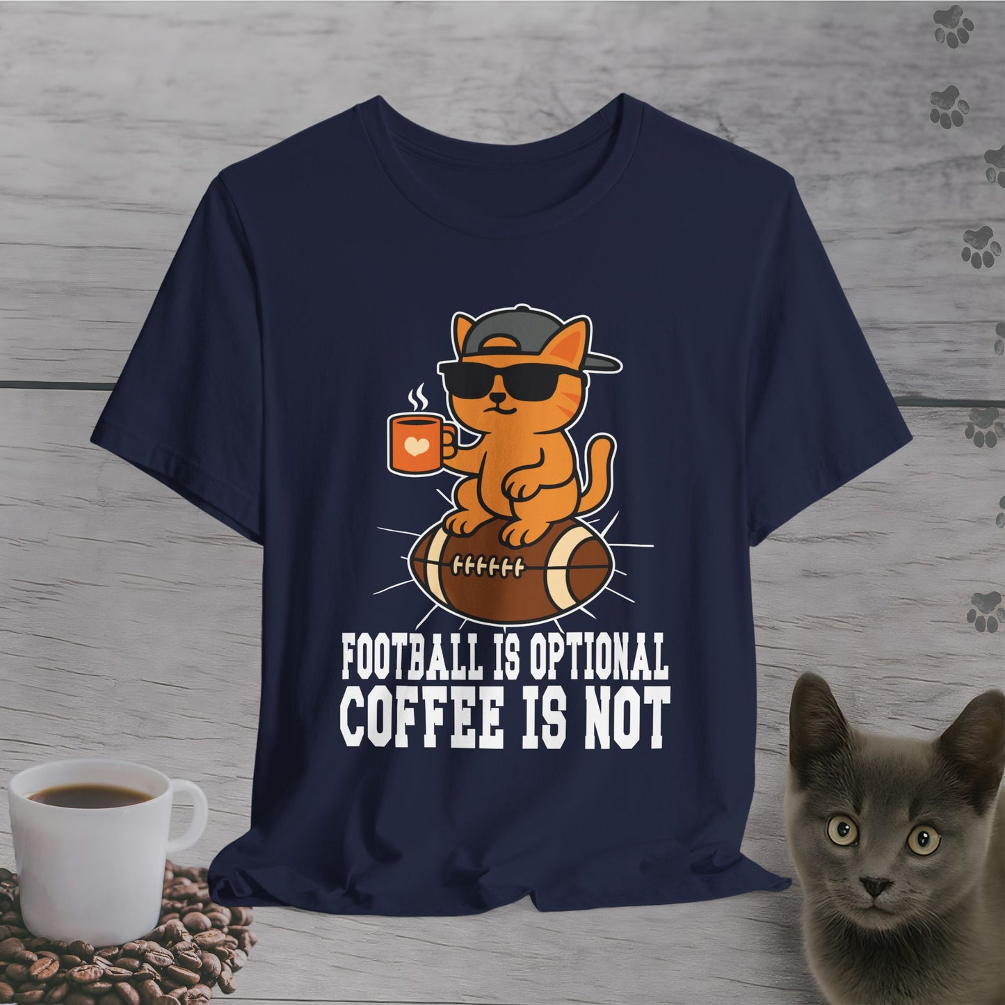 Funny Coffee Before Touchdowns Cat T-Shirt