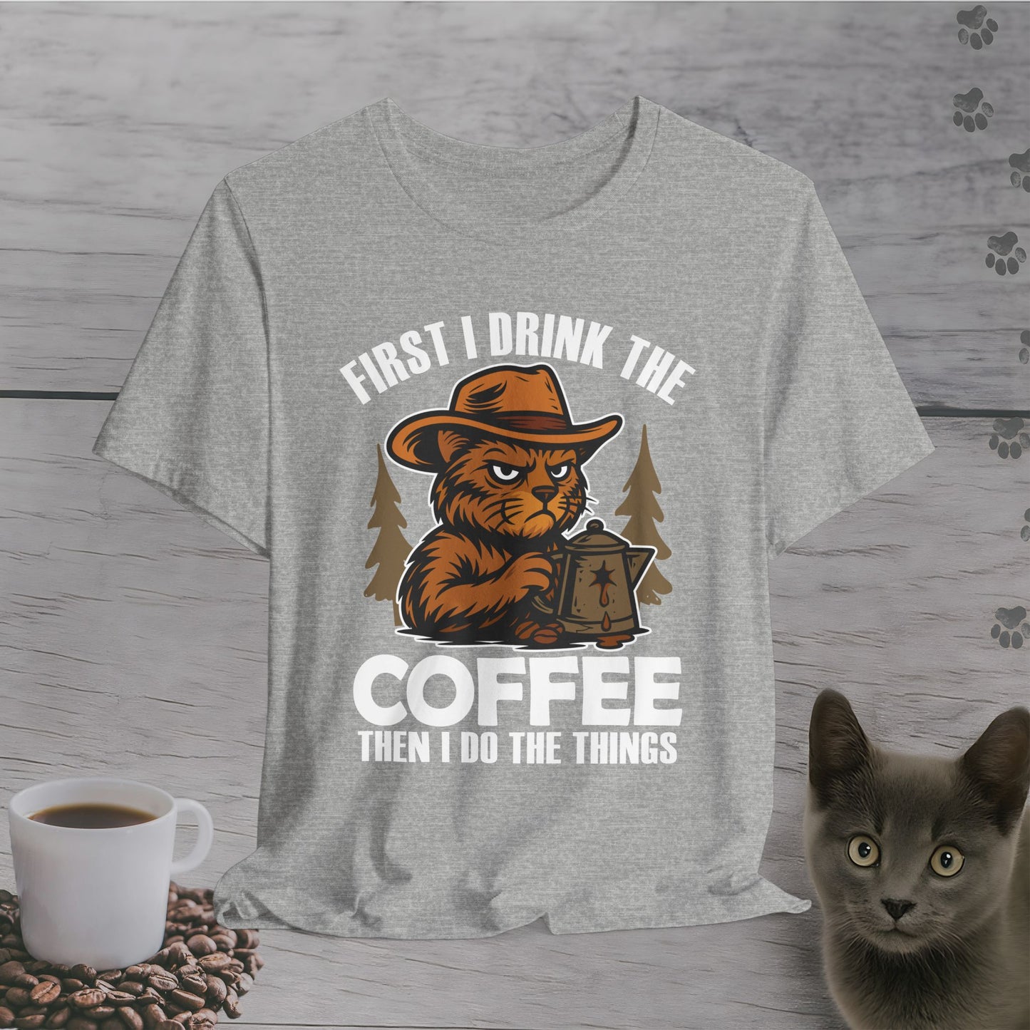 Coffee-Fueled Cowboy Cat T-Shirt