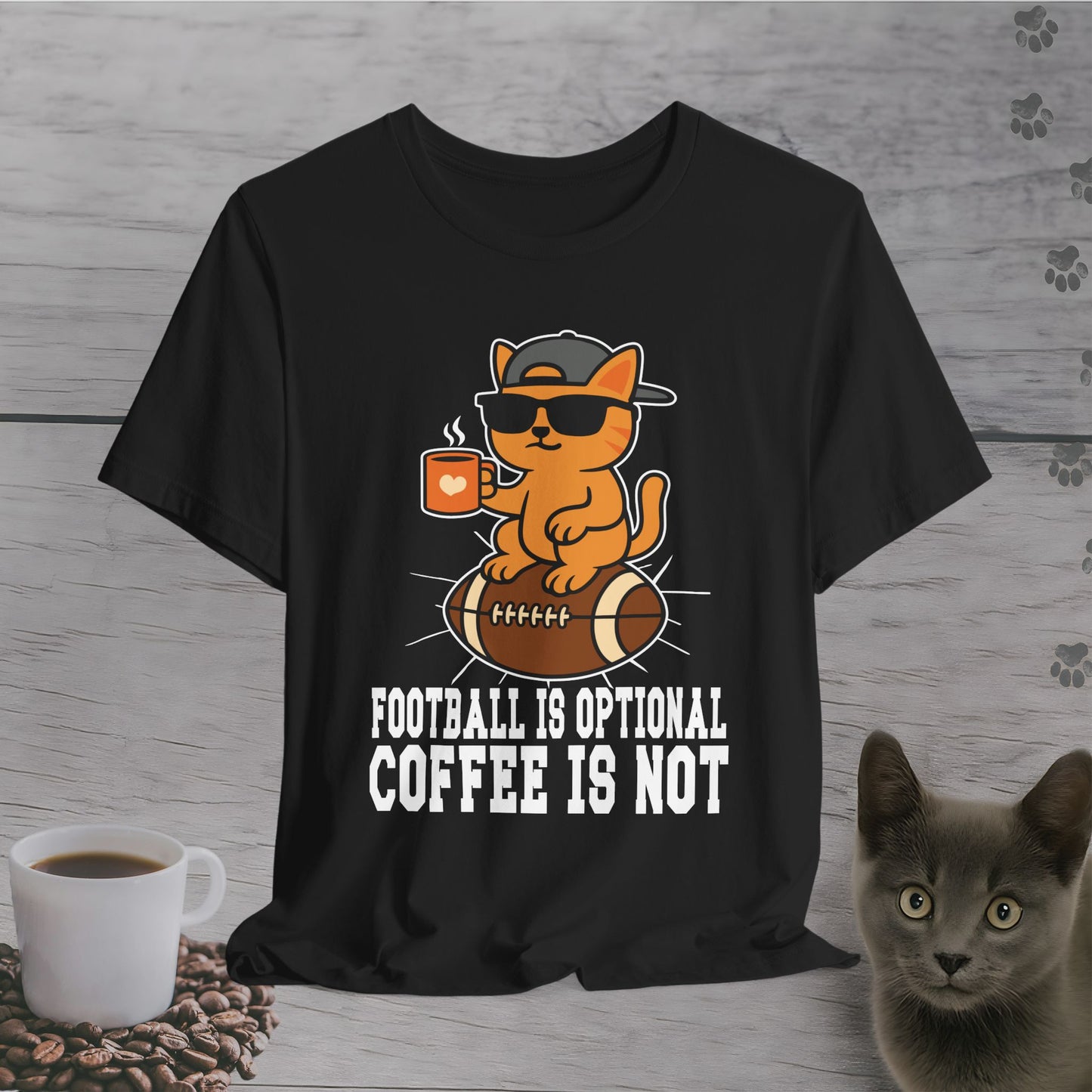 Funny Coffee Before Touchdowns Cat T-Shirt