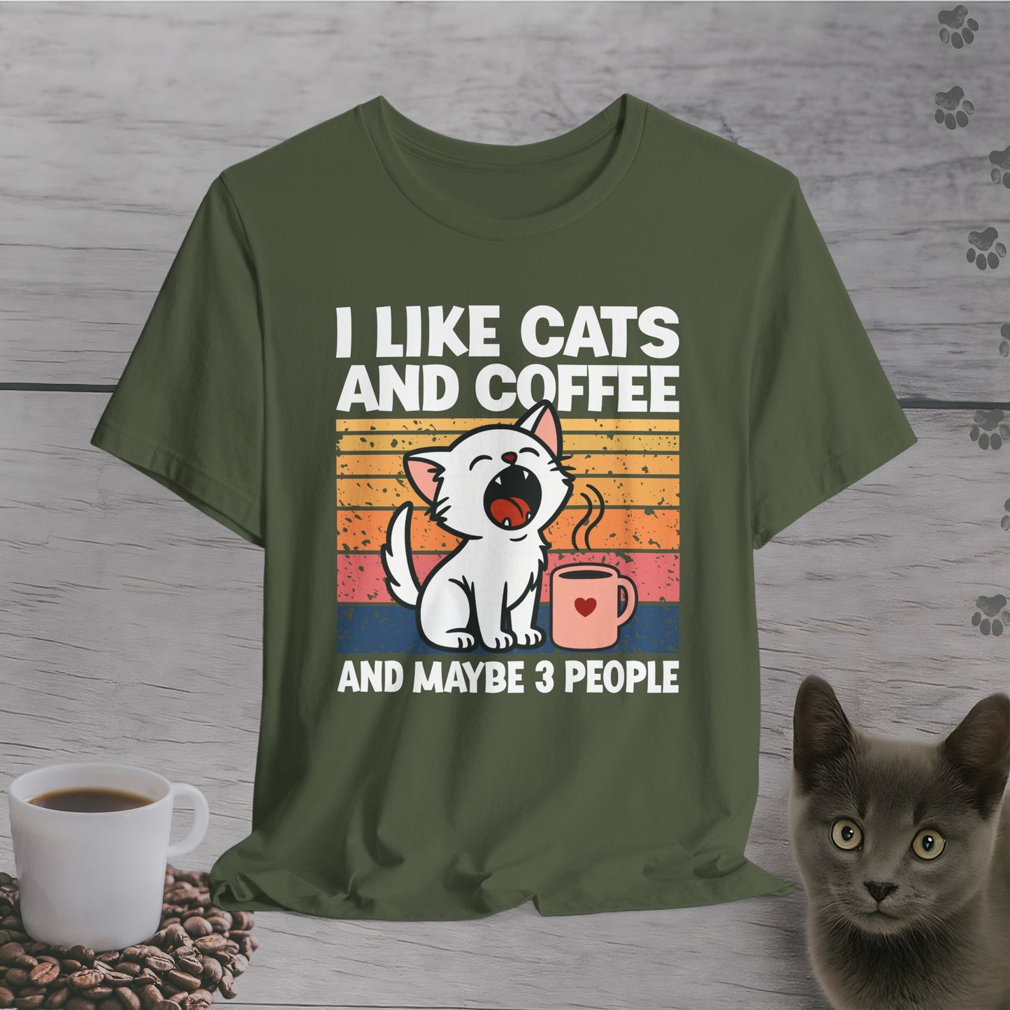 Cats Coffee and 3 People T-Shirt