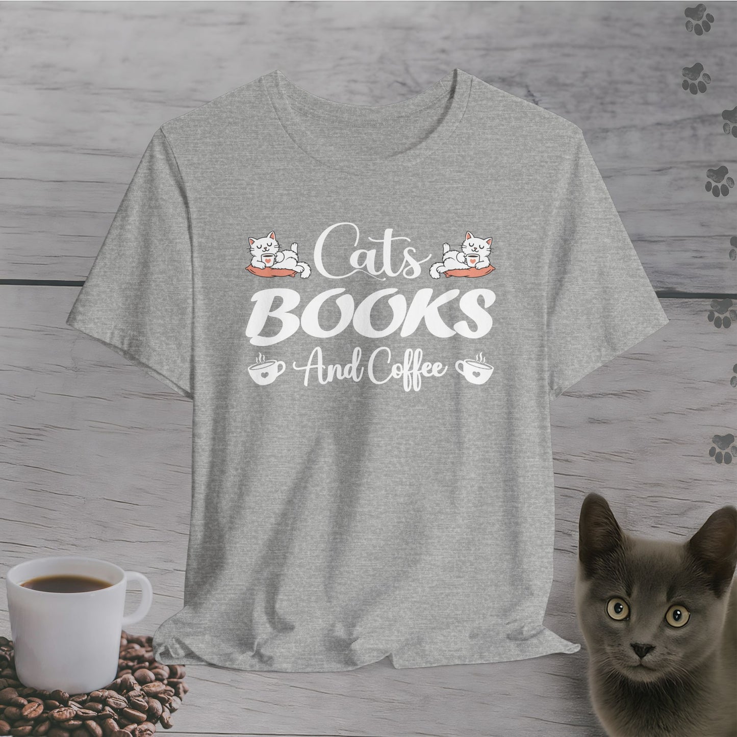 Weekend Essentials – Cats, Books & Coffee T-Shirt