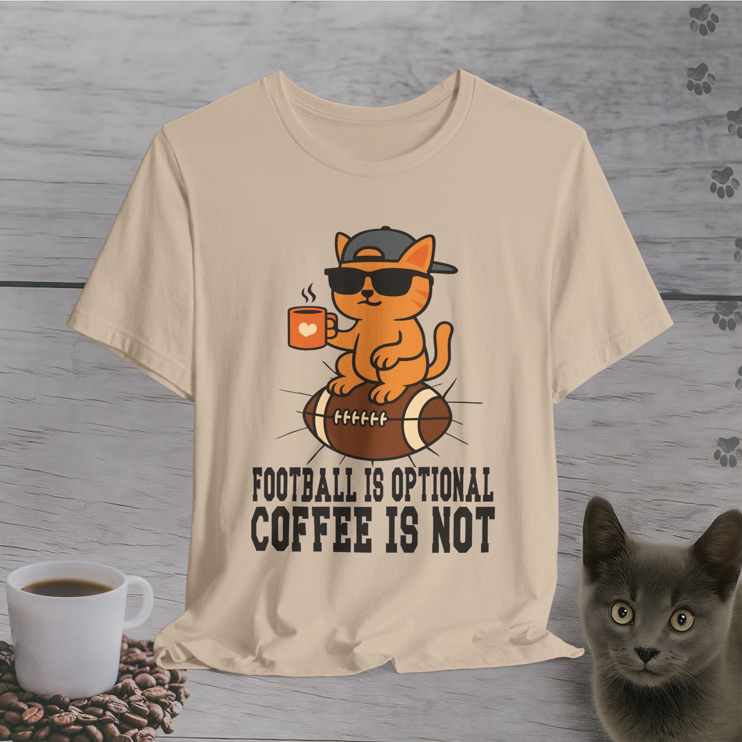 Funny Coffee Before Touchdowns Cat T-Shirt