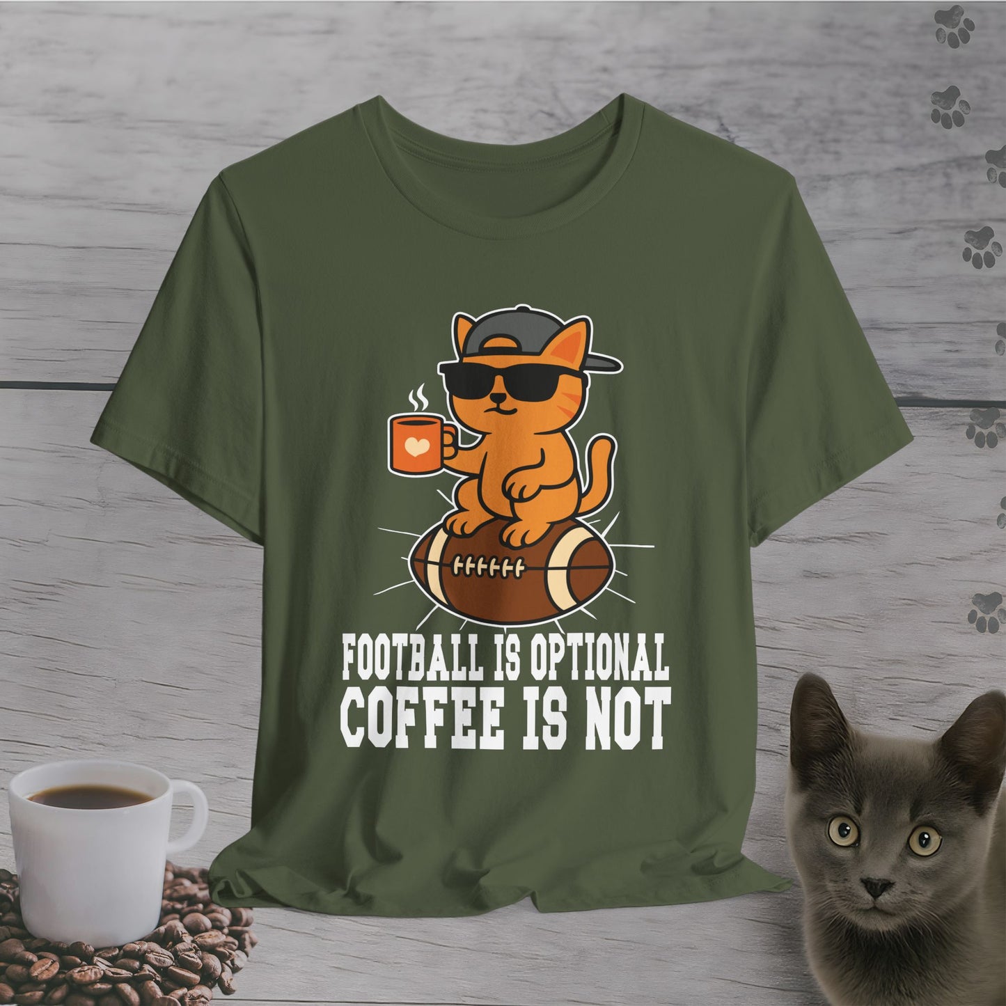 Funny Coffee Before Touchdowns Cat T-Shirt