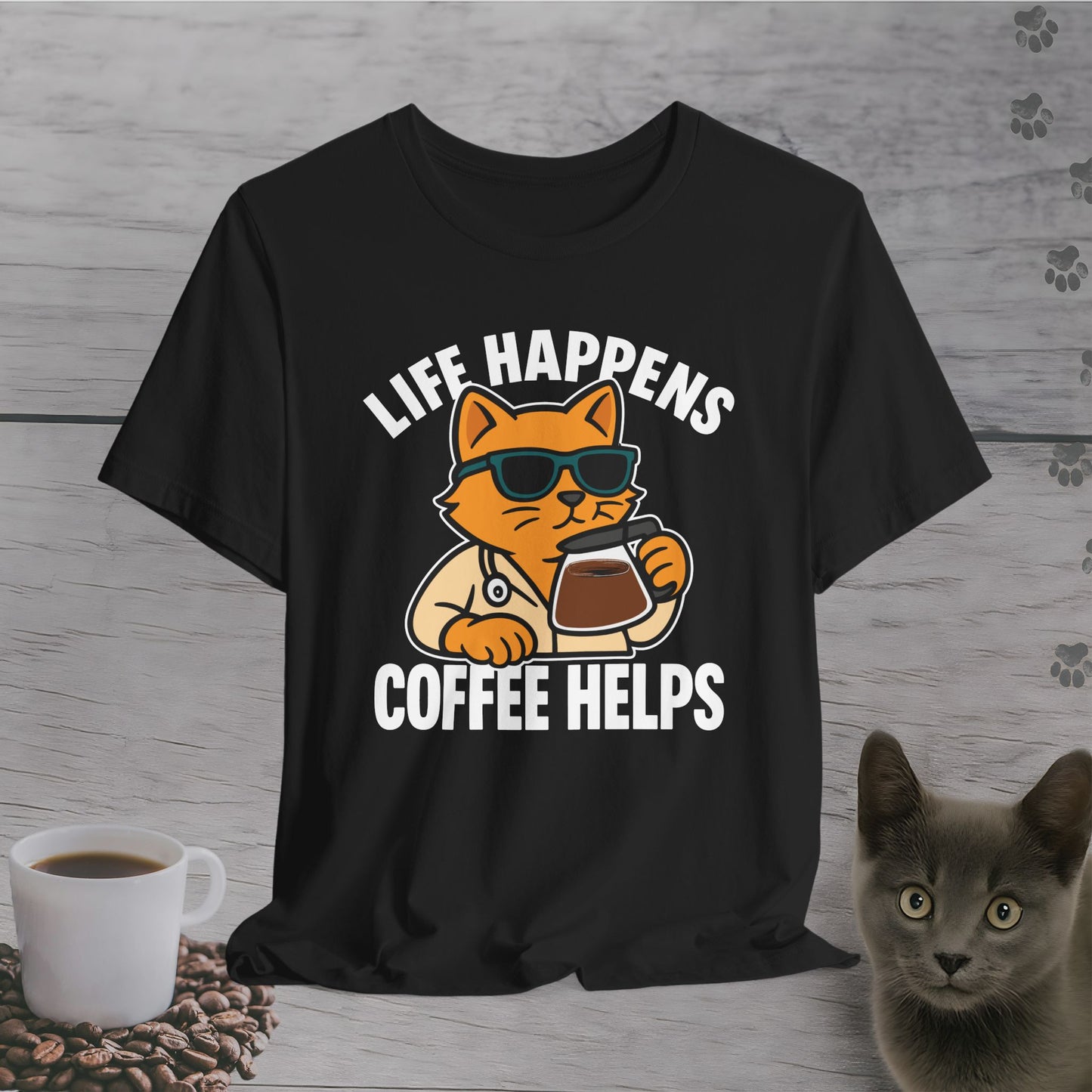 Coffee Helps Cool Cat T-Shirt