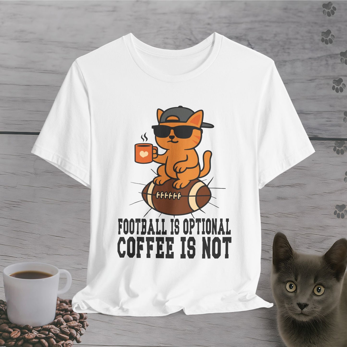 Funny Coffee Before Touchdowns Cat T-Shirt