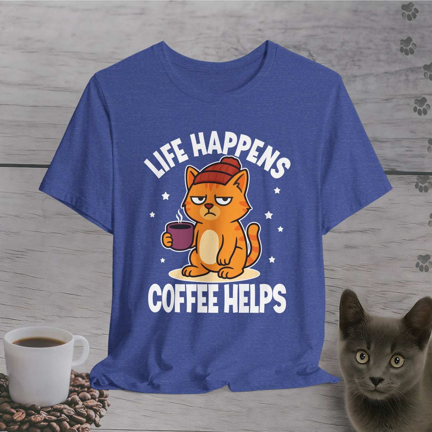 Funny Life Happens Coffee Helps Cat T-Shirt