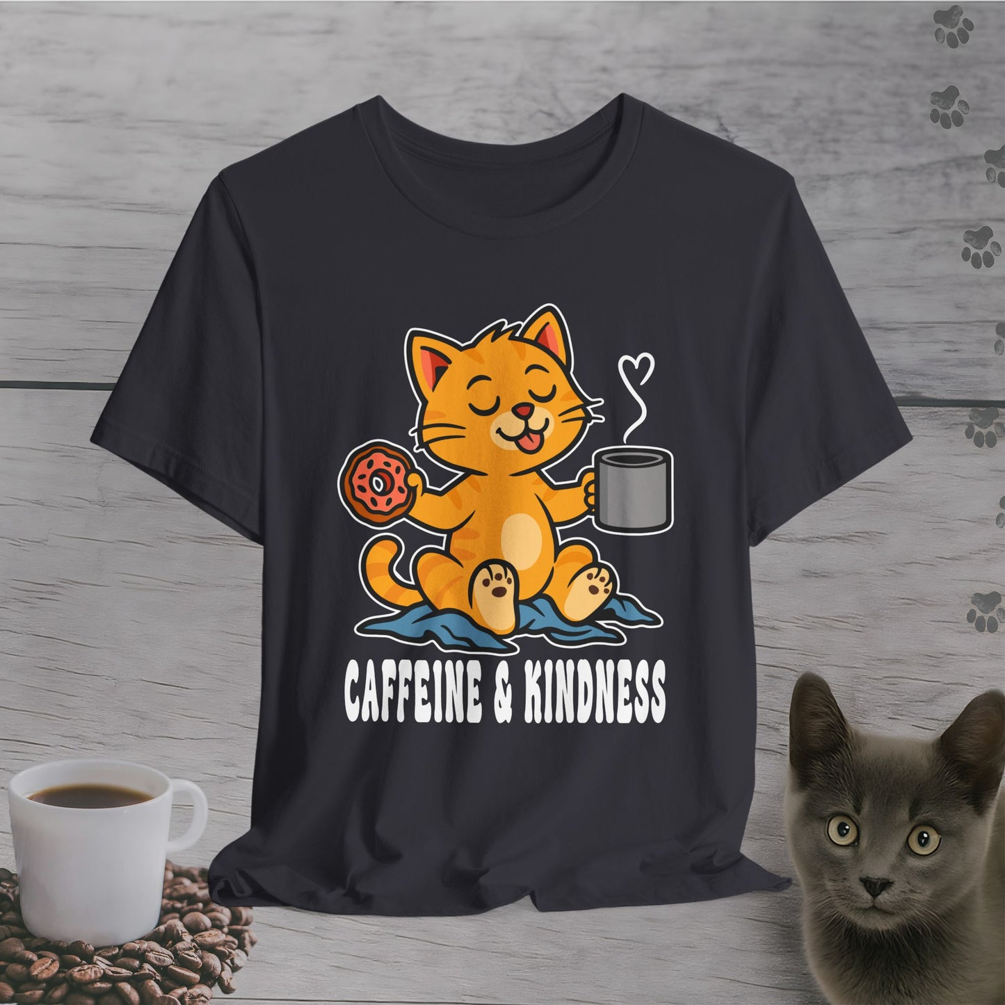 Caffeine and Kindness Cat T-Shirt