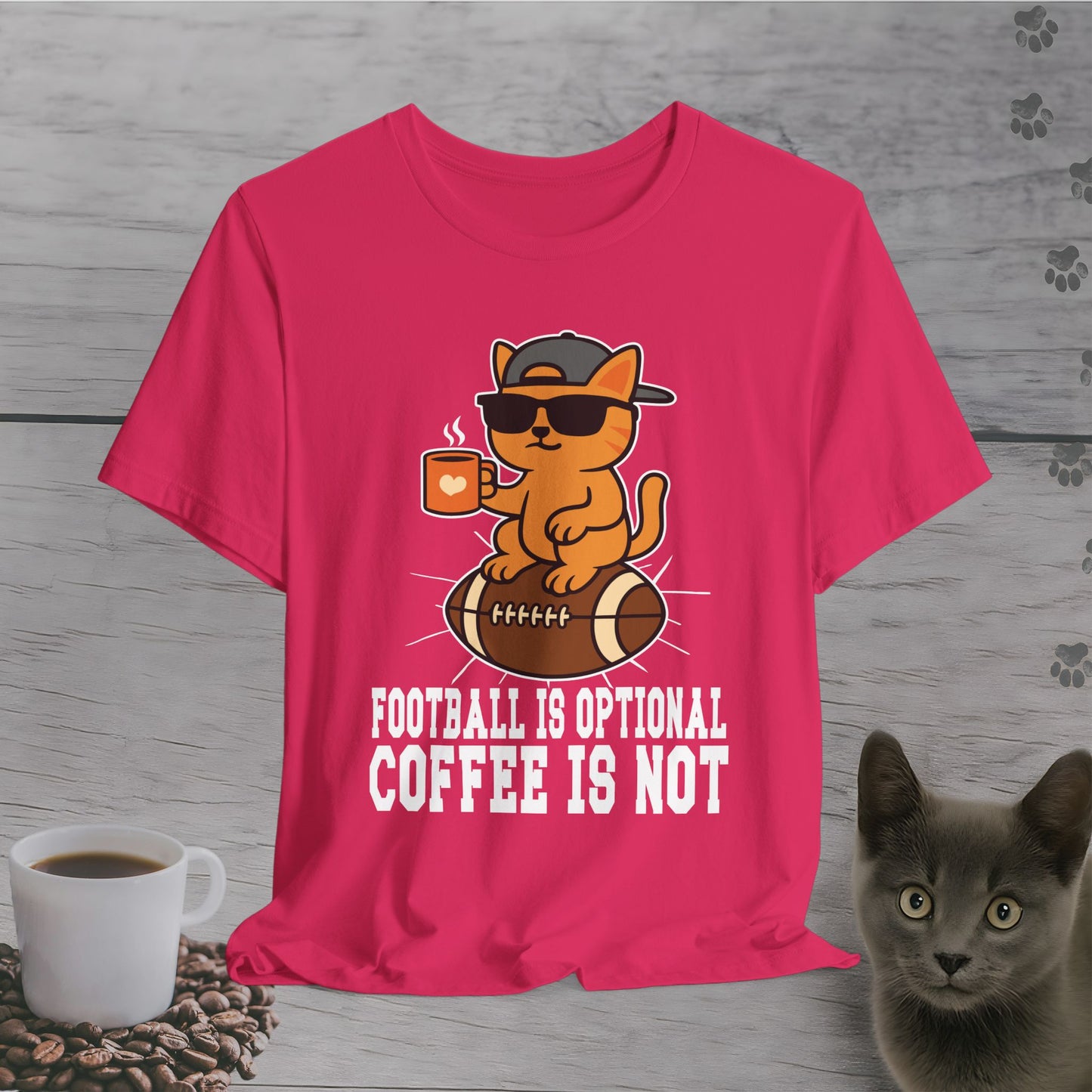Funny Coffee Before Touchdowns Cat T-Shirt