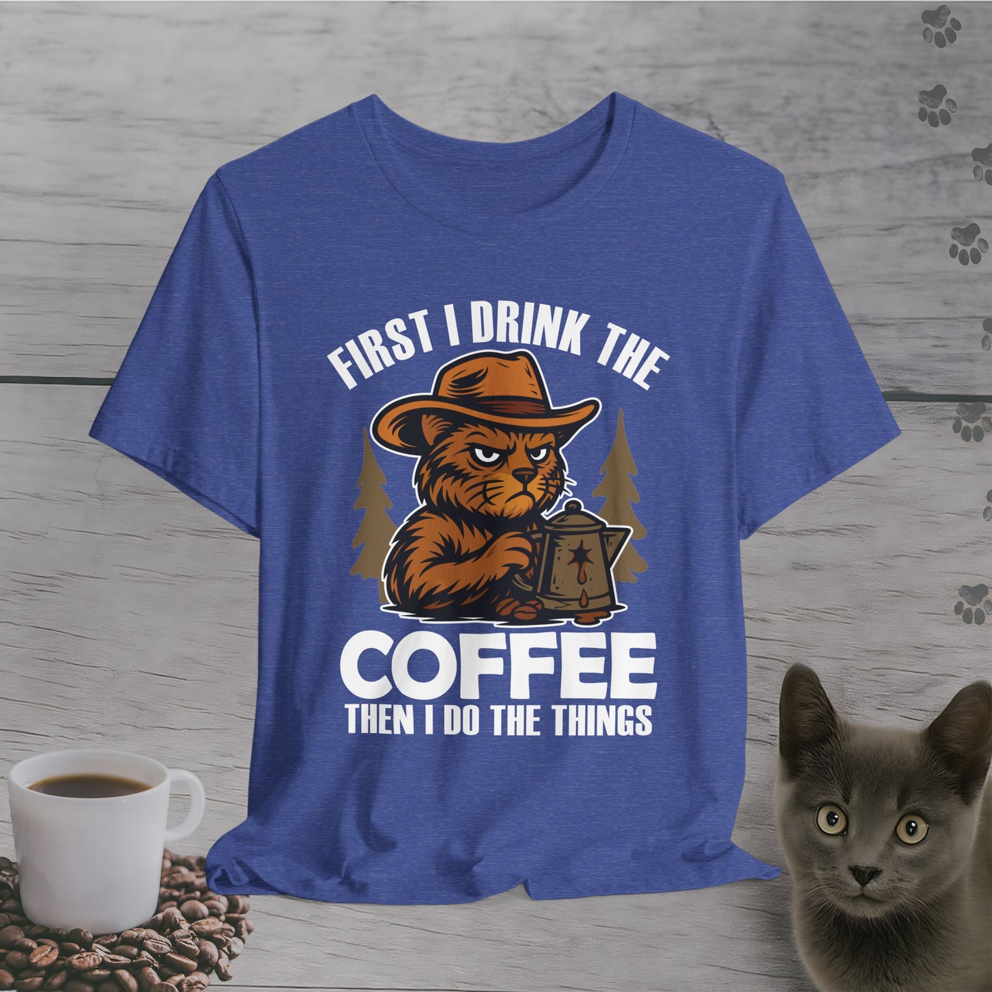 Coffee-Fueled Cowboy Cat T-Shirt