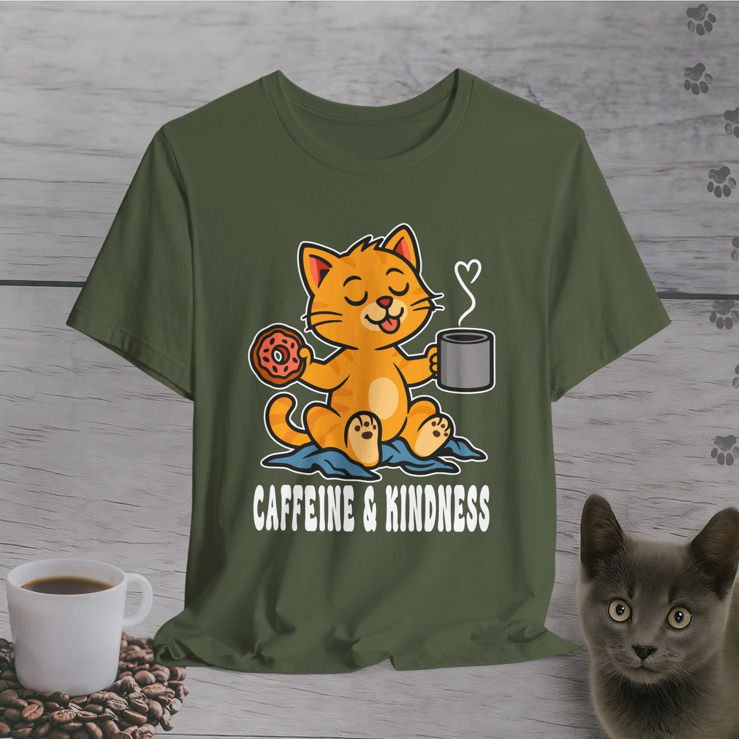 Caffeine and Kindness Cat T-Shirt