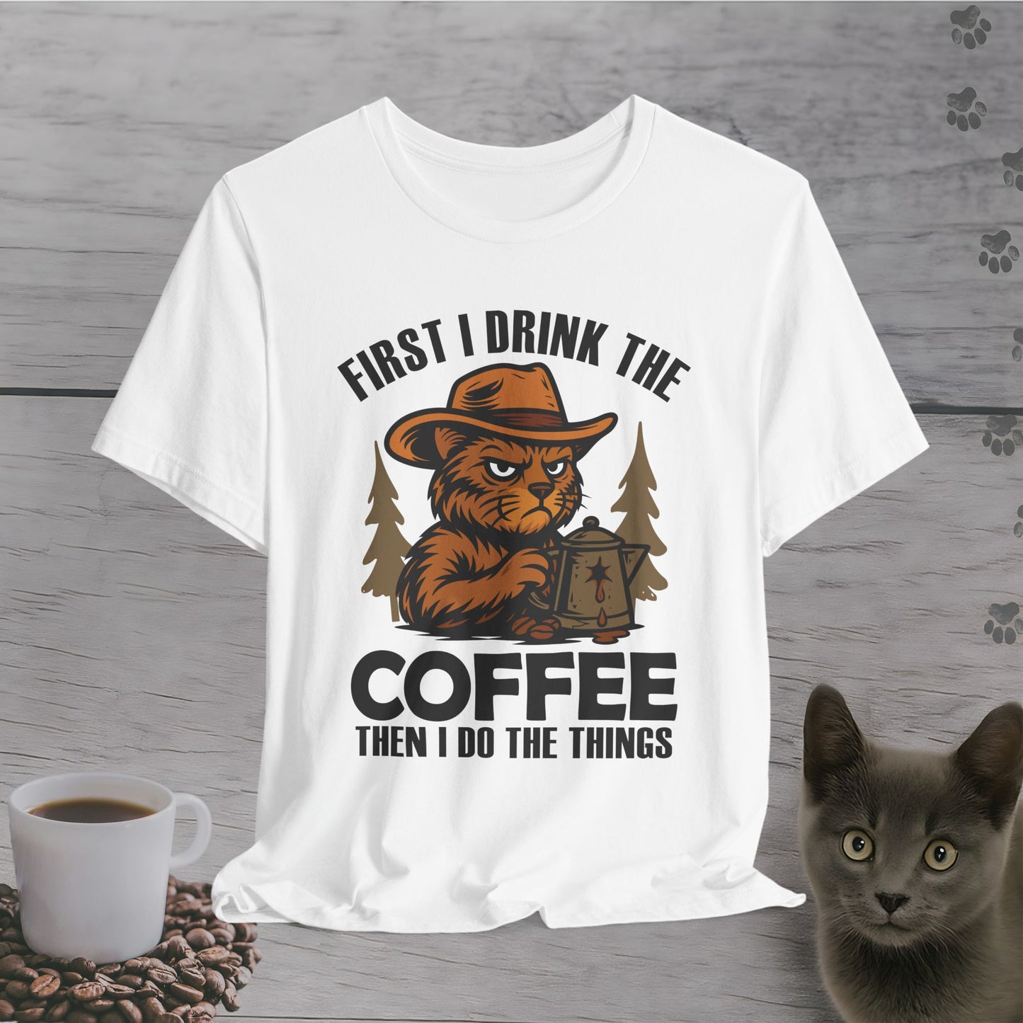 Coffee-Fueled Cowboy Cat T-Shirt