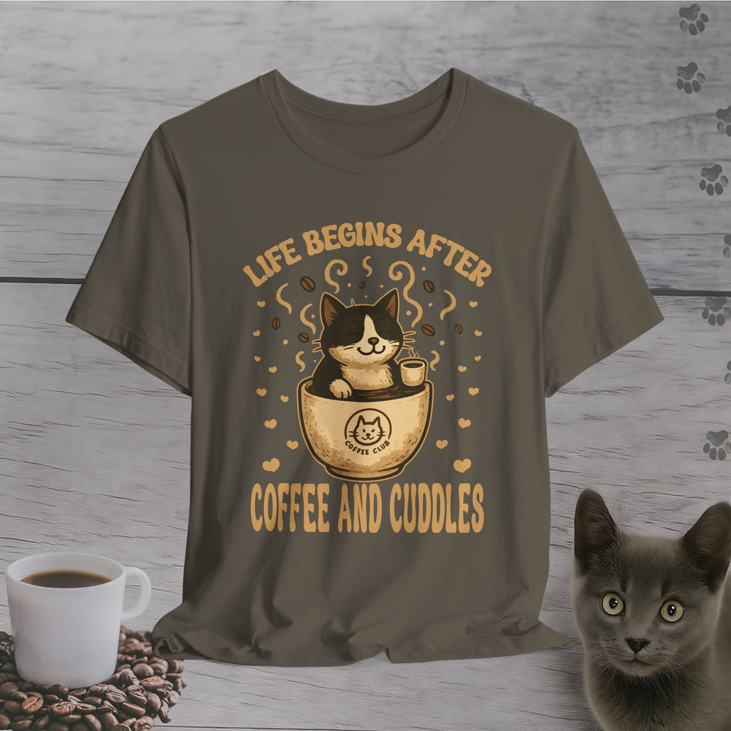 Coffee and Cuddles Cat T-Shirt