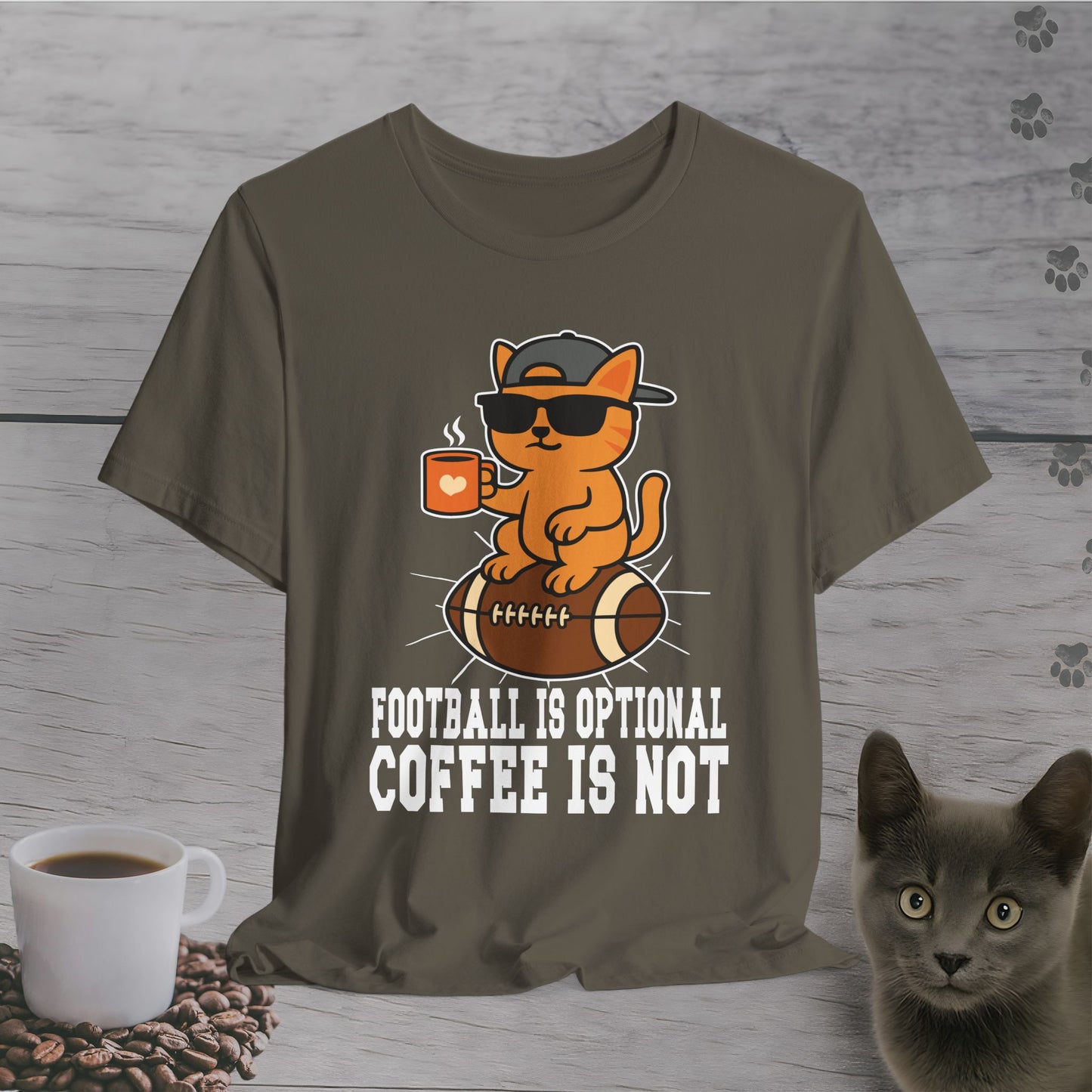 Funny Coffee Before Touchdowns Cat T-Shirt