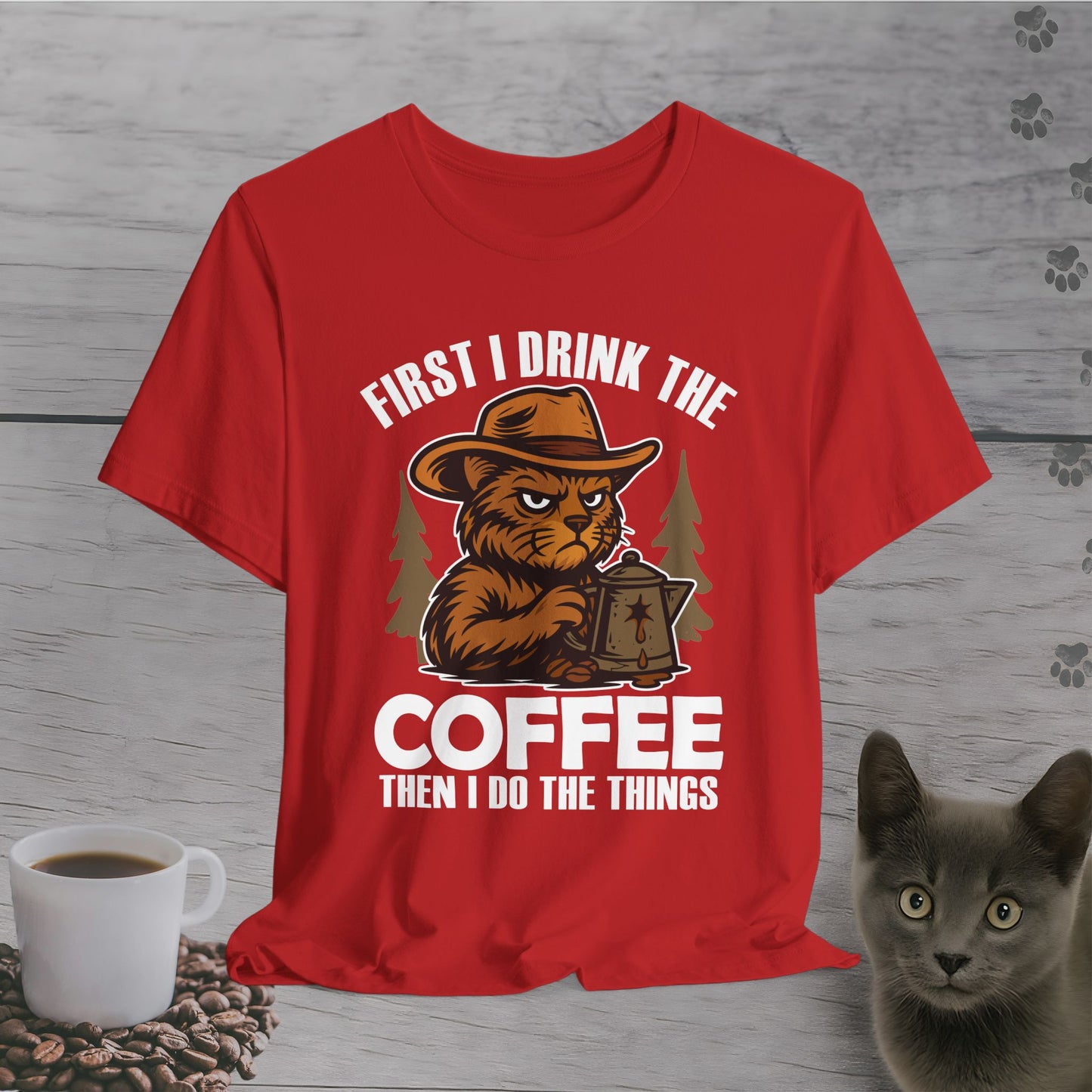 Coffee-Fueled Cowboy Cat T-Shirt