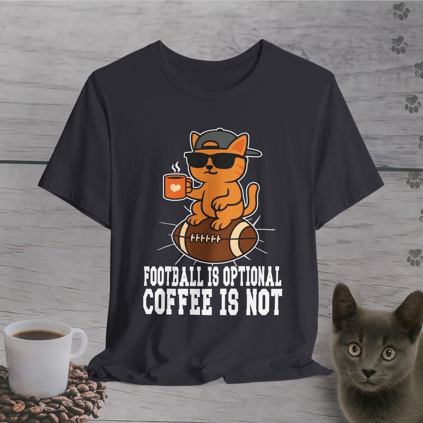 Funny Coffee Before Touchdowns Cat T-Shirt