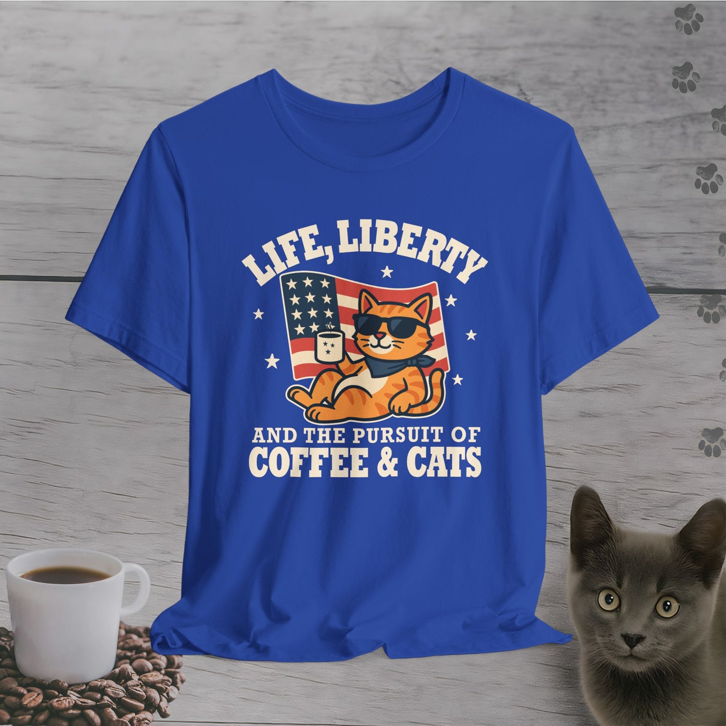 Stars, Stripes & Caffeine Cat T-Shirt
