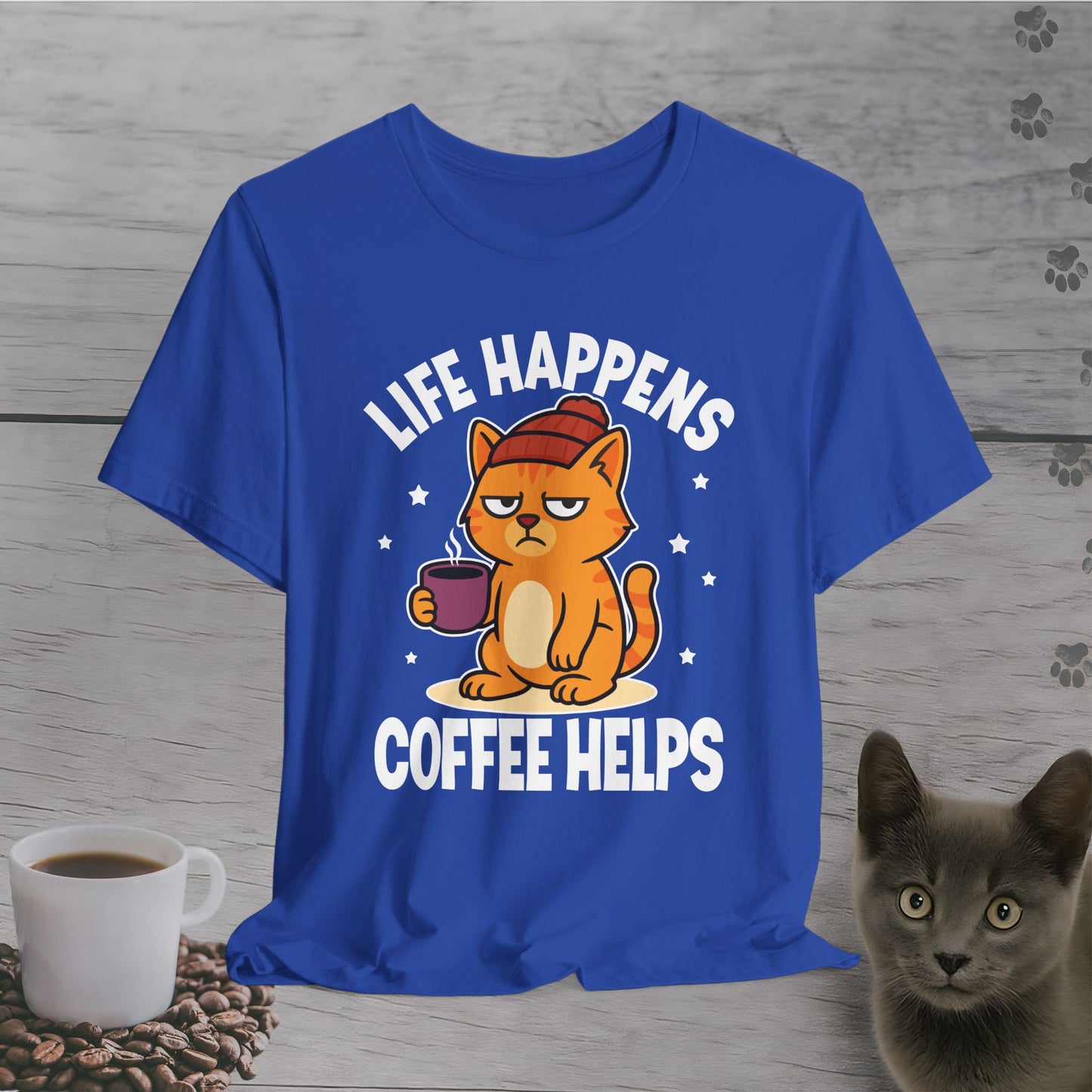 Funny Life Happens Coffee Helps Cat T-Shirt