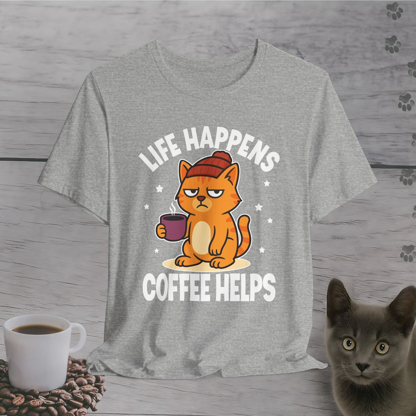 Funny Life Happens Coffee Helps Cat T-Shirt