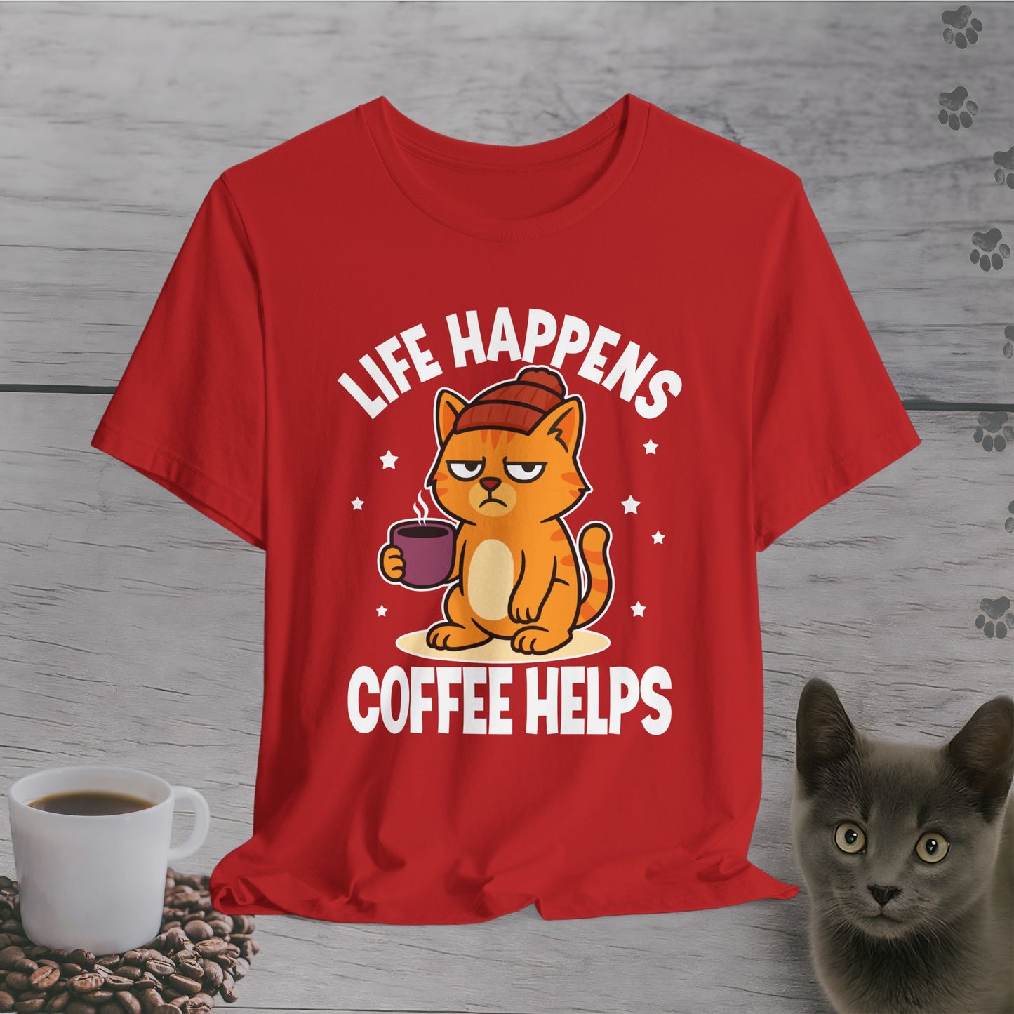 Funny Life Happens Coffee Helps Cat T-Shirt