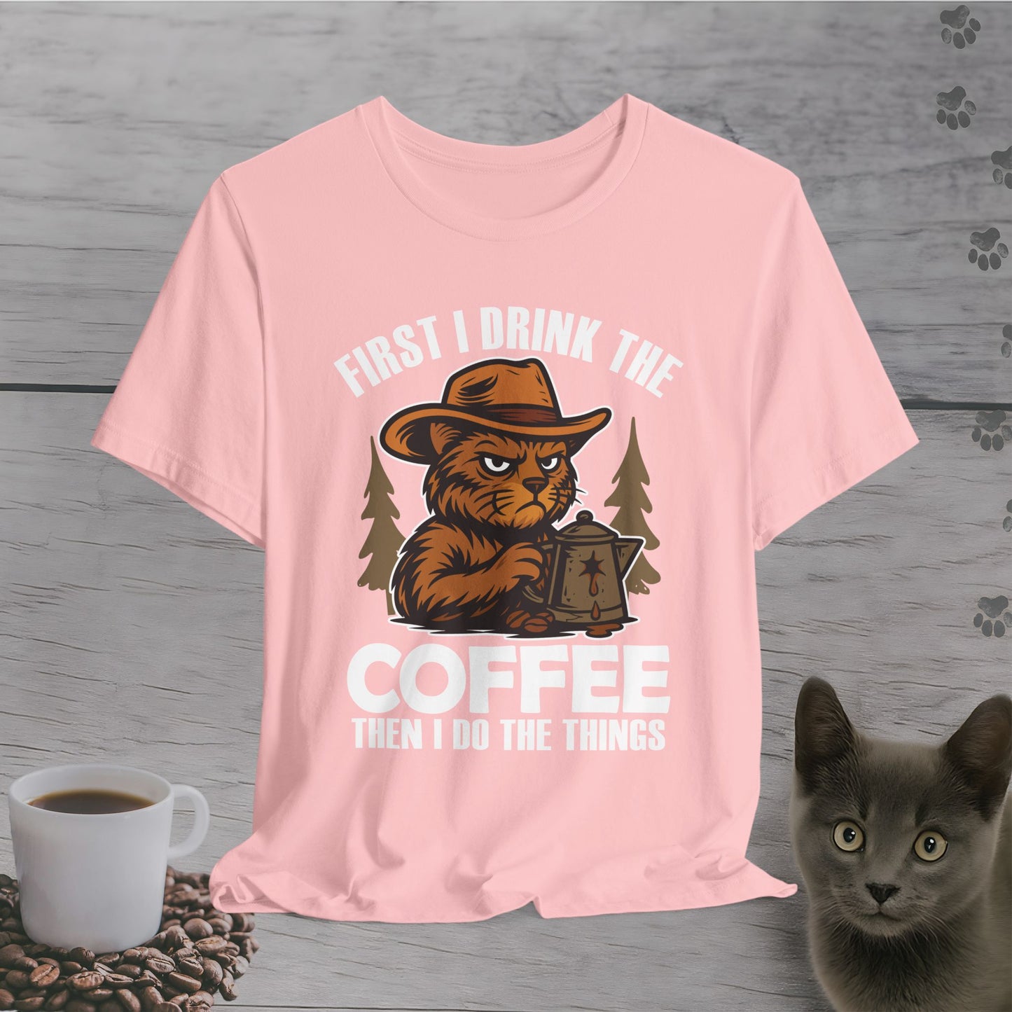Coffee-Fueled Cowboy Cat T-Shirt