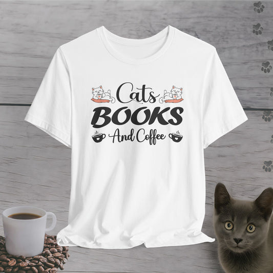 Weekend Essentials – Cats, Books & Coffee T-Shirt