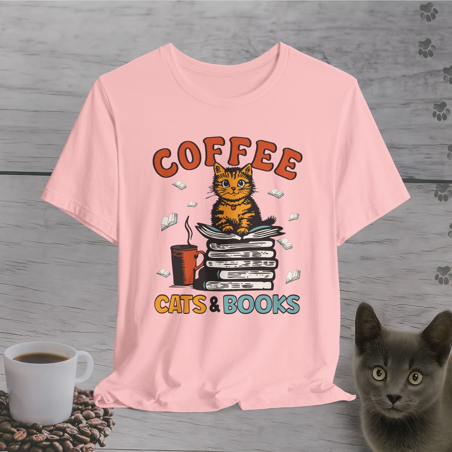 Coffee Cats Books Lover T-Shirt