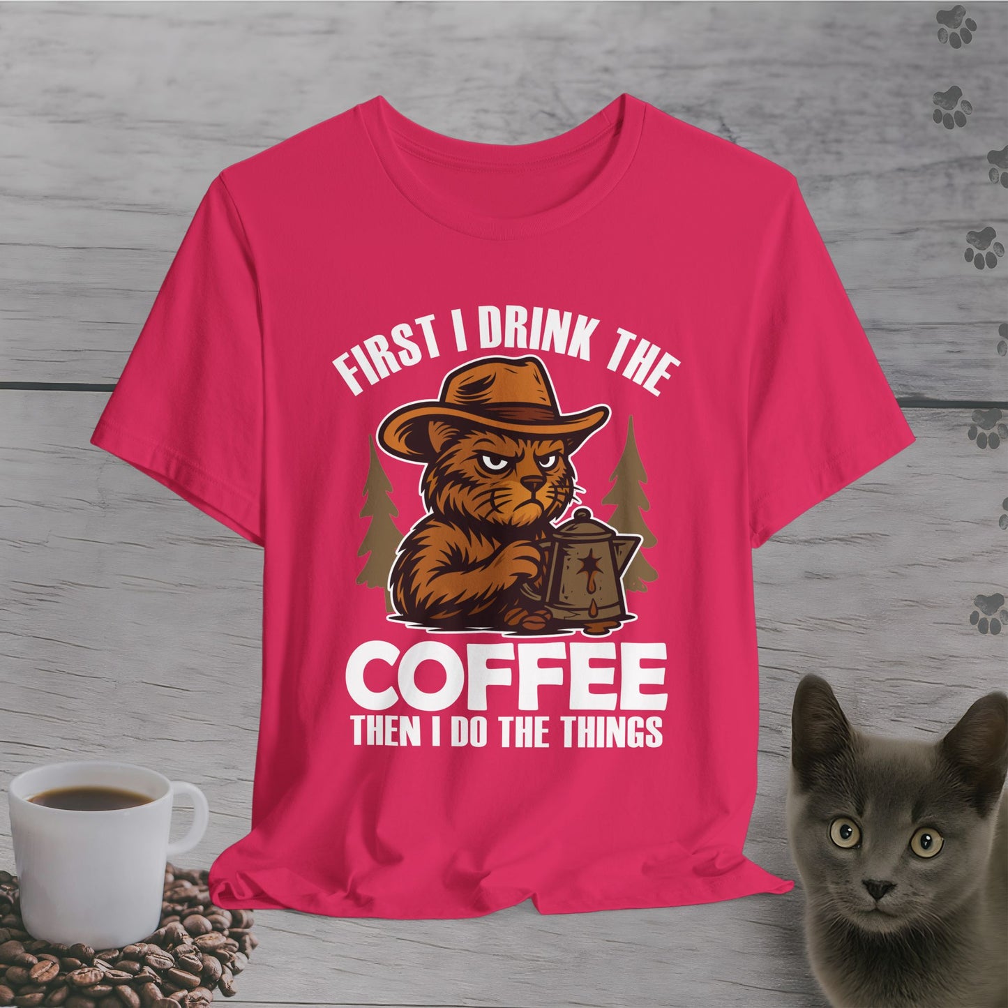 Coffee-Fueled Cowboy Cat T-Shirt