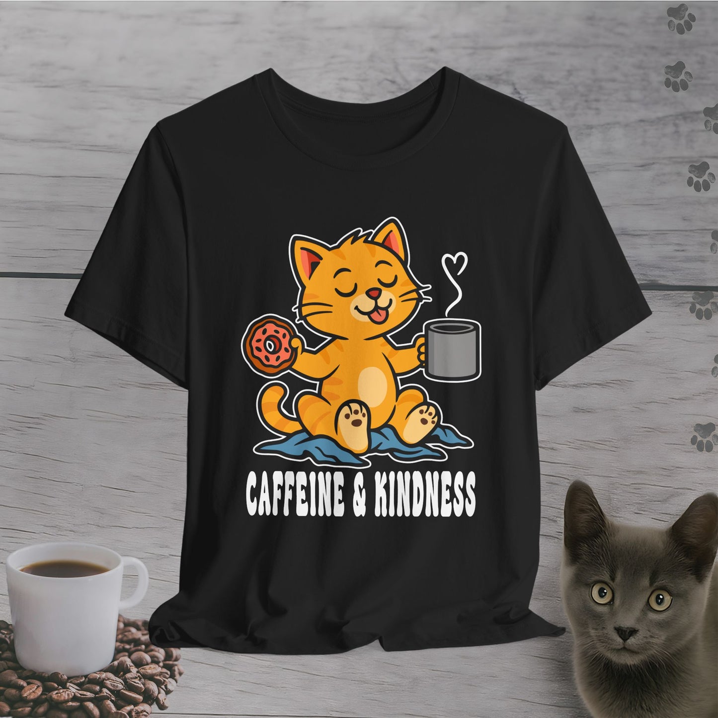 Caffeine and Kindness Cat T-Shirt