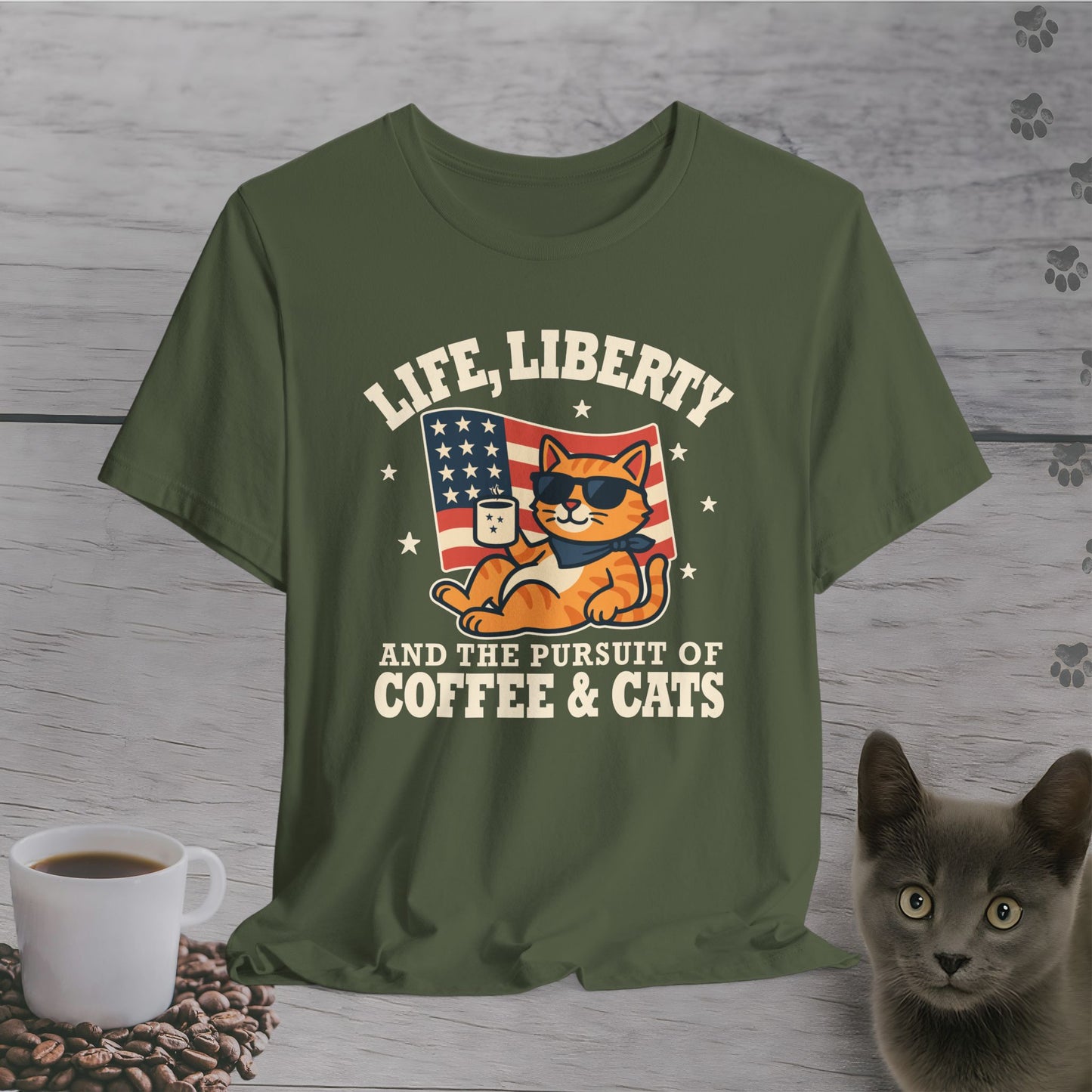 Stars, Stripes & Caffeine Cat T-Shirt