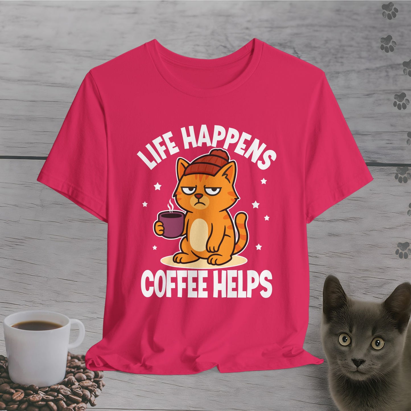 Funny Life Happens Coffee Helps Cat T-Shirt