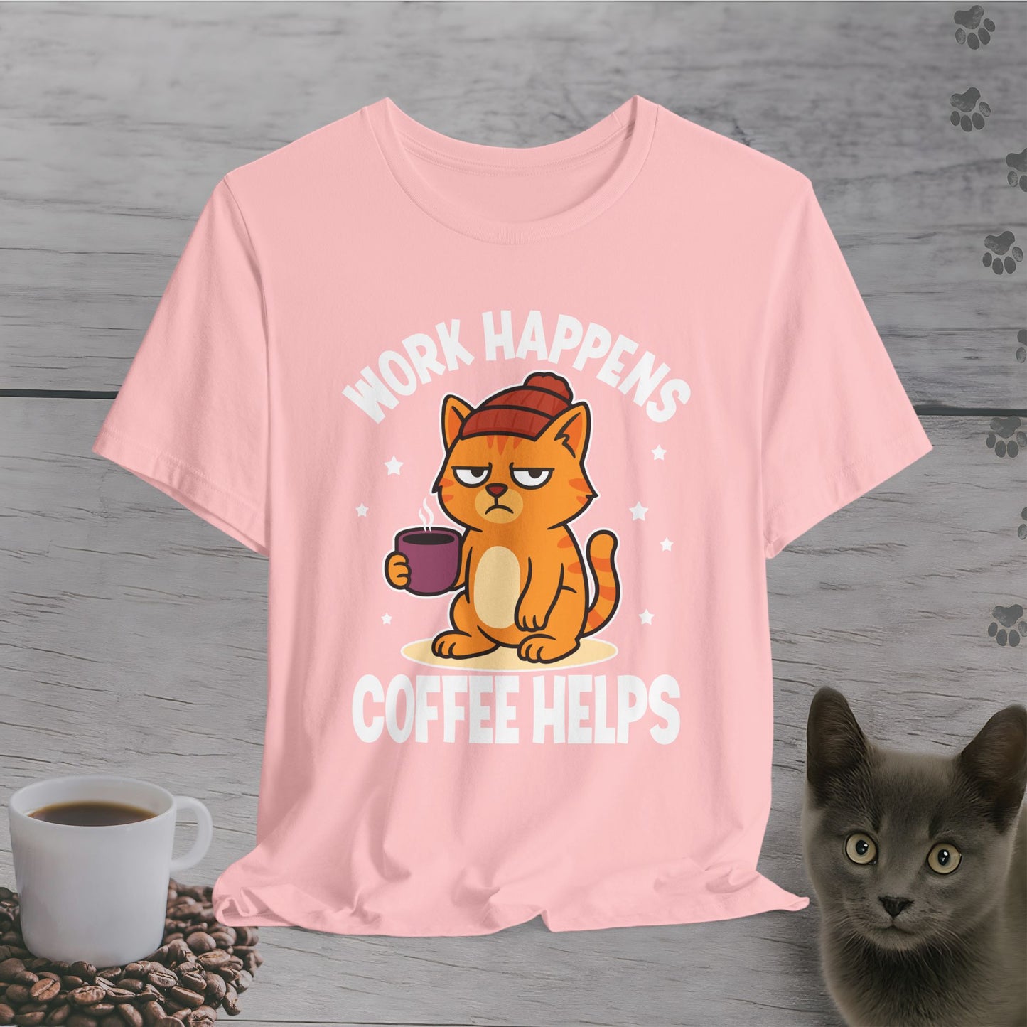 Work Happens Coffee Cat T-Shirt