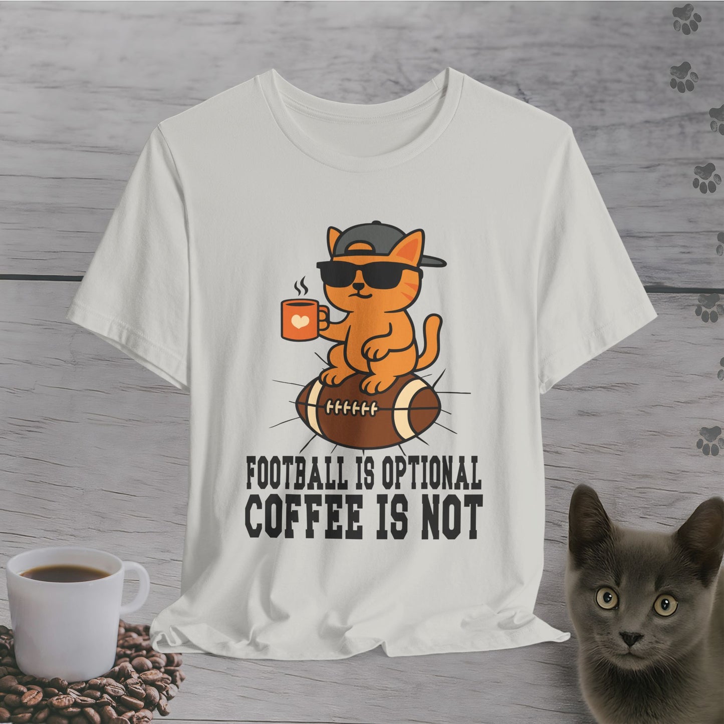 Funny Coffee Before Touchdowns Cat T-Shirt