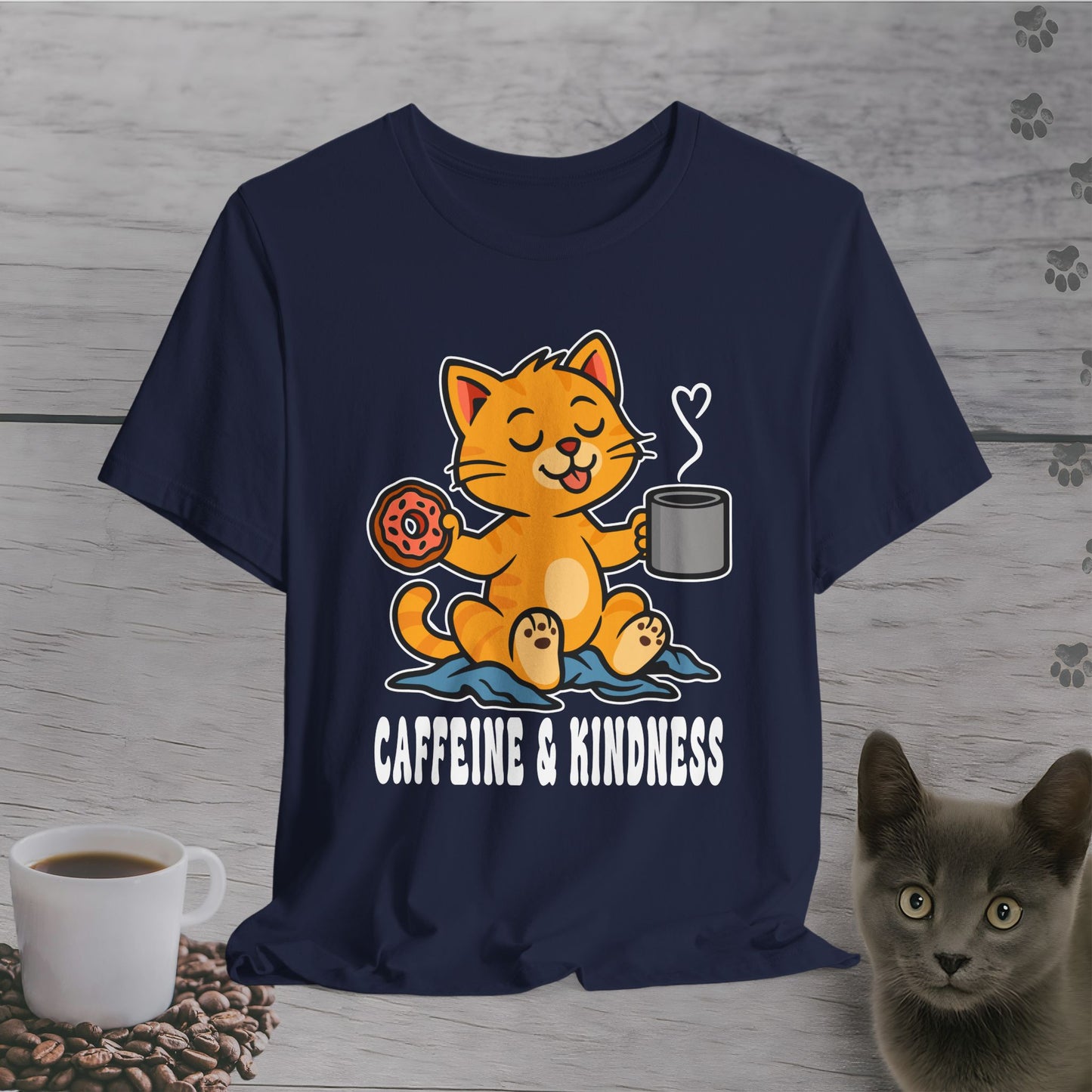 Caffeine and Kindness Cat T-Shirt