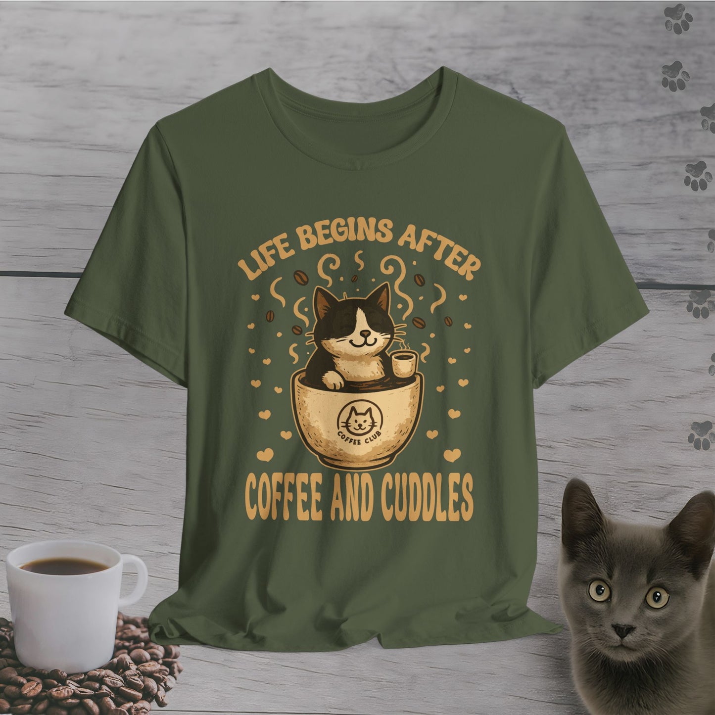Coffee and Cuddles Cat T-Shirt